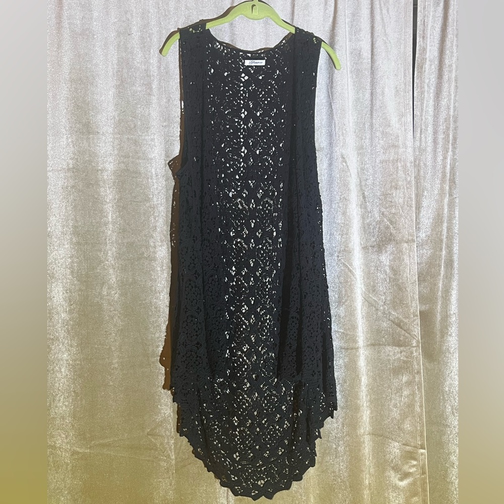 Gleamiss Crochet Boho Vest Black